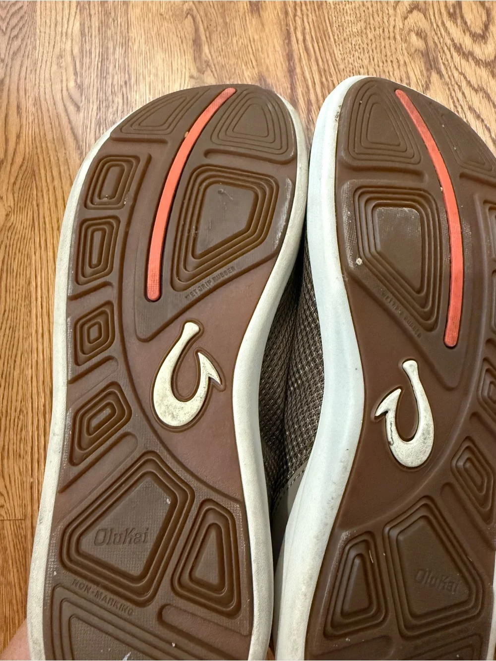 OluKai Olive Mesh Slip-On Sneakers with Orange Insole